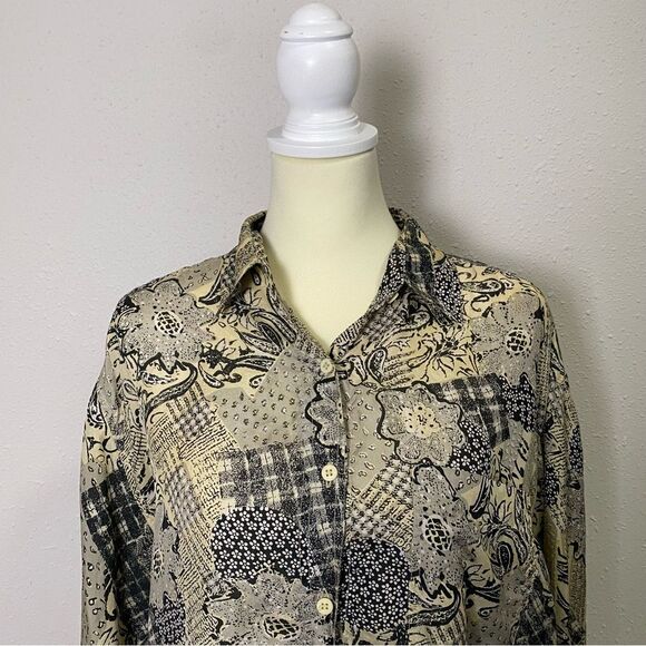 Vintage Details Express 100% Silk Button Front Floral Paisley Blouse Women's LG - Picture 4 of 16